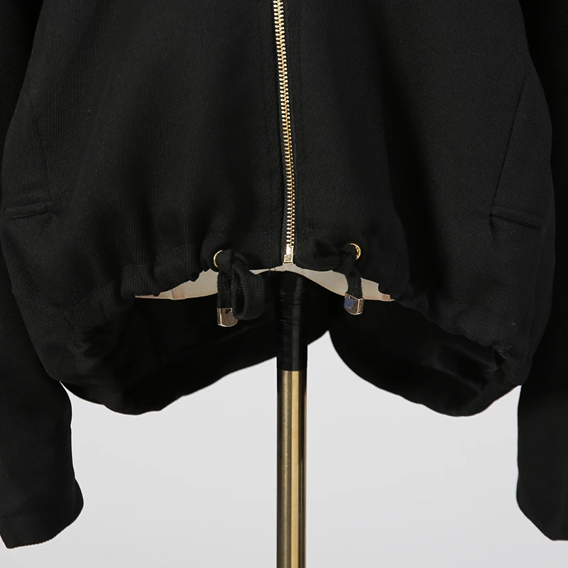 KBQ Giacca ampia con cerniera impiombata solida per donna Risvolto Manica lunga Design ampio Giacche casual Femsle Moda estiva Nuovi vestiti