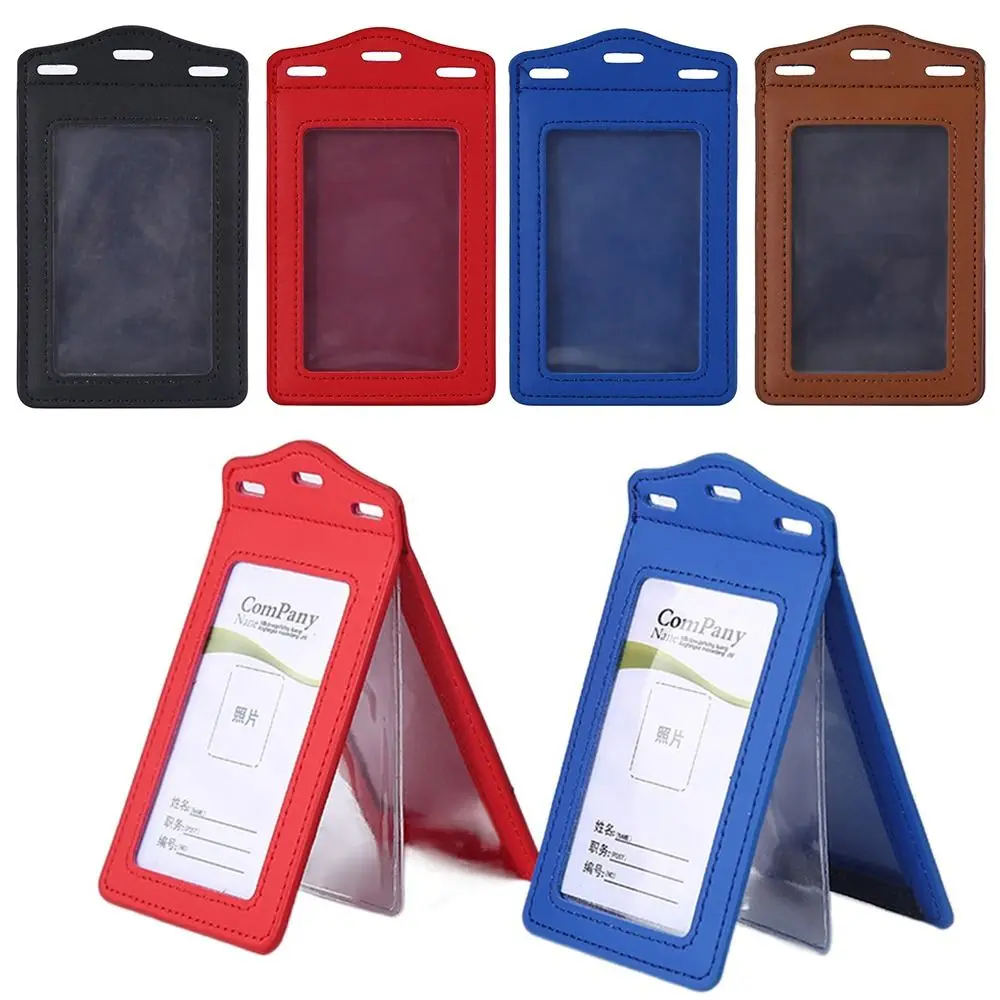 PU Leather ID Card Holder Tri-fold Transparent Badge Holder with Card Slots Card Holder ID Cards Protective Case