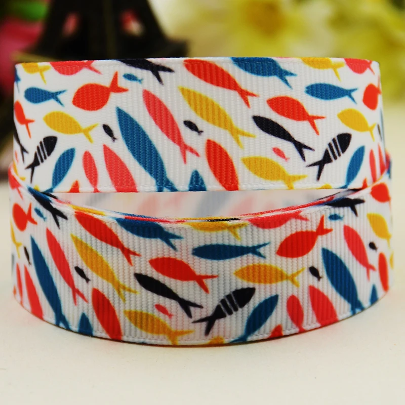 22mm 25mm 38mm 75mm fish cartoon printed Grosgrain Ribbon party decoration 10 Yards satin ribbons