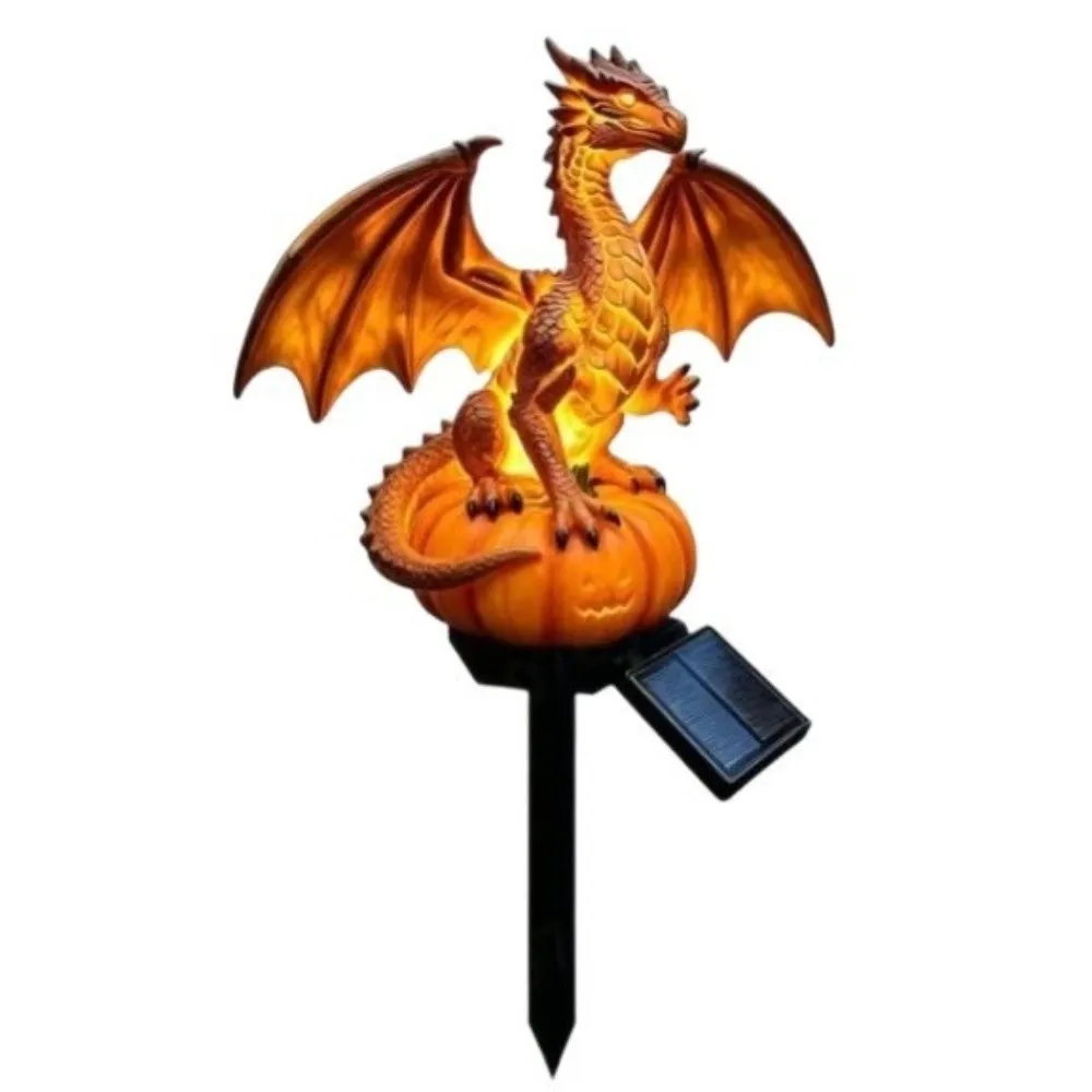 Soft Warm Glow Dragon Solar Garden Light Medieval Fantasy Gothic Shape Solar Dragon Stake Light Dragon Statue Animal