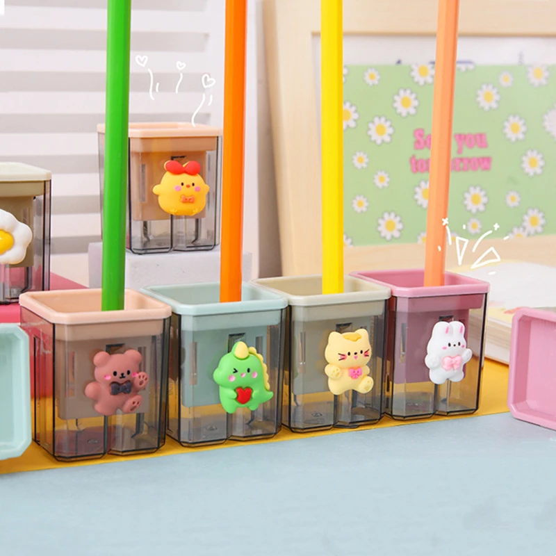 Cartoon Cute Pencil Sharpener Handheld Double Hole Pencil Cutter Tool Student Stationery Simple School Office Supplies