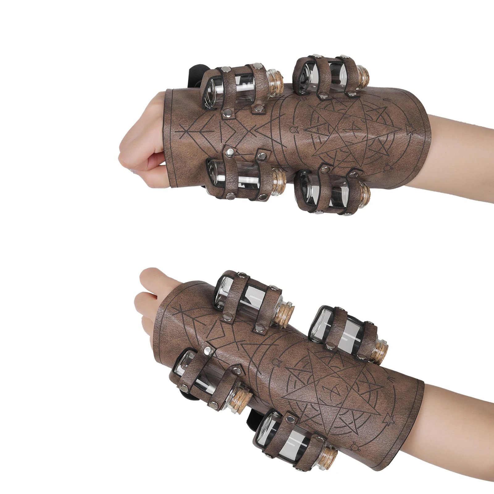 حارس المعصم في القرون الوسطى مع 8 قوارير الفلين Steampunk واقي للذراع القوطية فايكنغ سوار معالج القراصنة الساحرة زي الملحقات