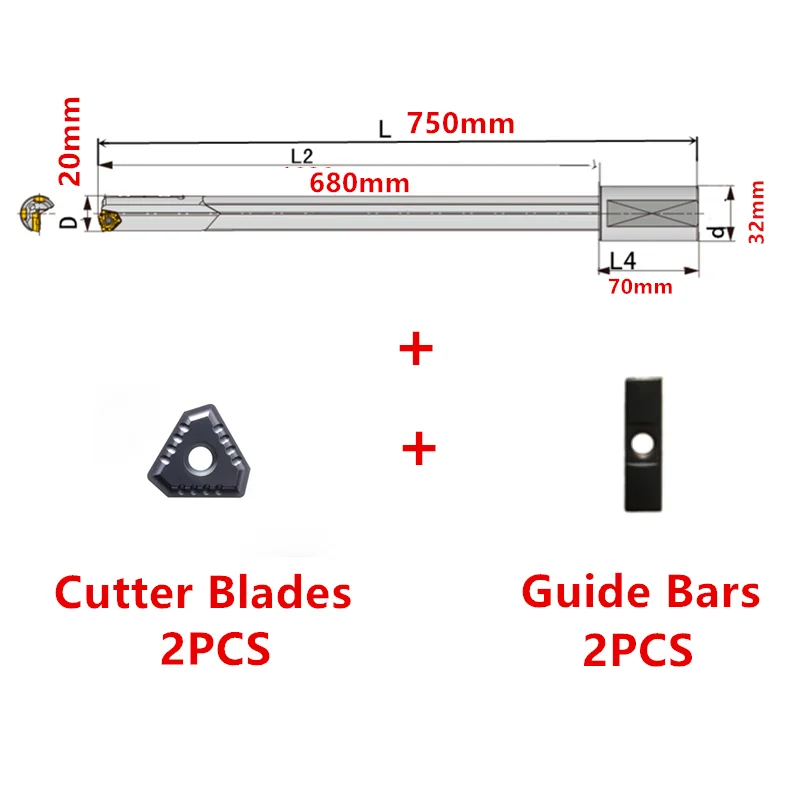 

Customize 20mm x 750mm carbide machine-clamped gun drill bit 2pcs blades inserts 2pcs guide bar deep hole machine drilling tools