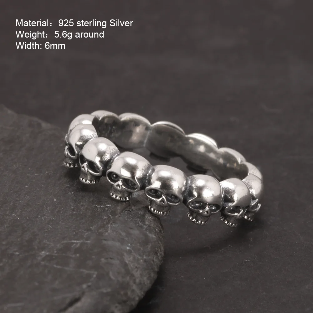 925 Sterling Silver Cool Couple Rings Retro Punk Rock Style Skull Rings For Men and Women