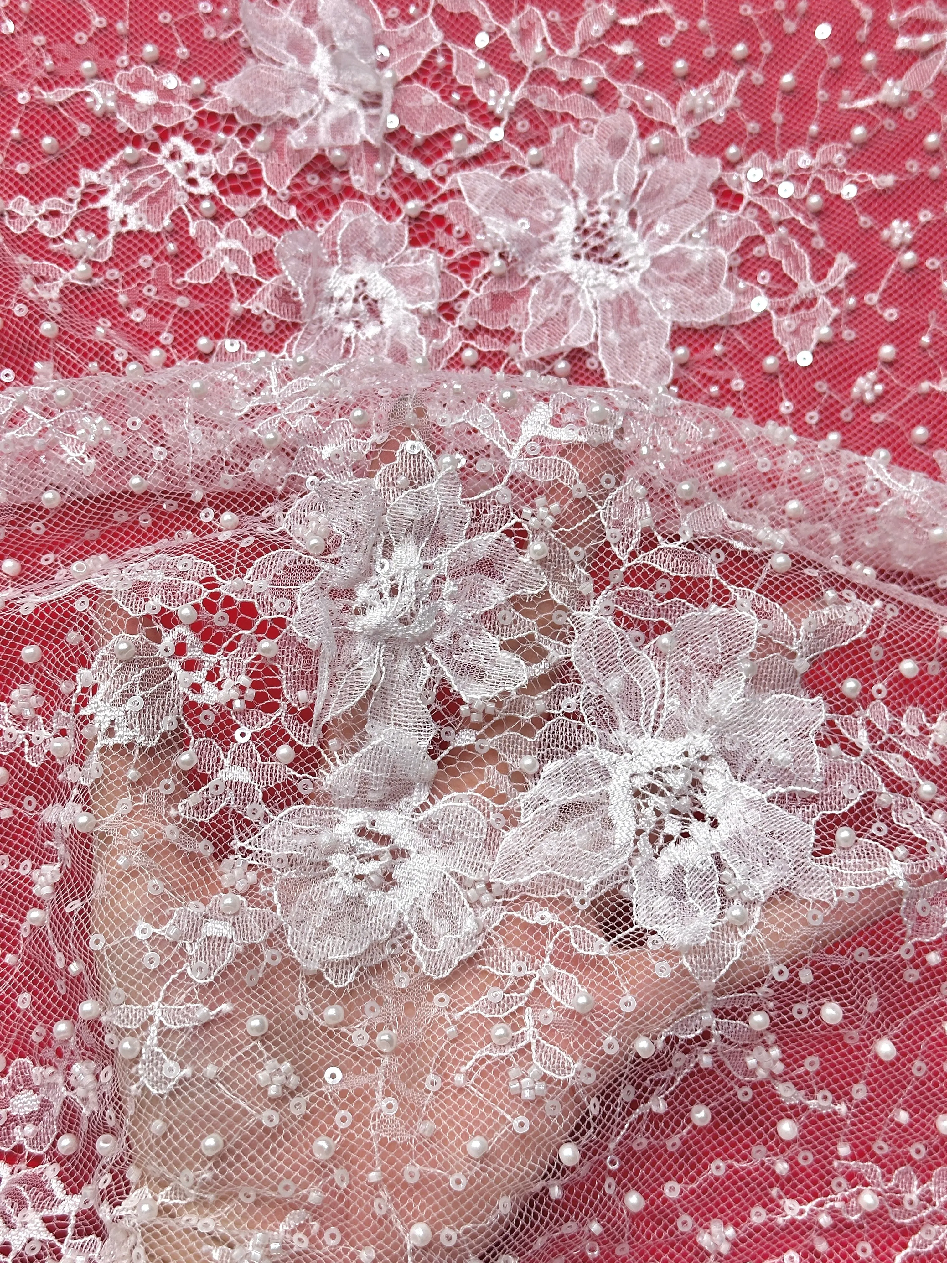 قماش شبكي لحفلات الزفاف من الدانتيل الفرنسي الفاخر 2026 مع ترتر شبكي فرنسي مطرز لفستان الحفلات ثوب الزفاف