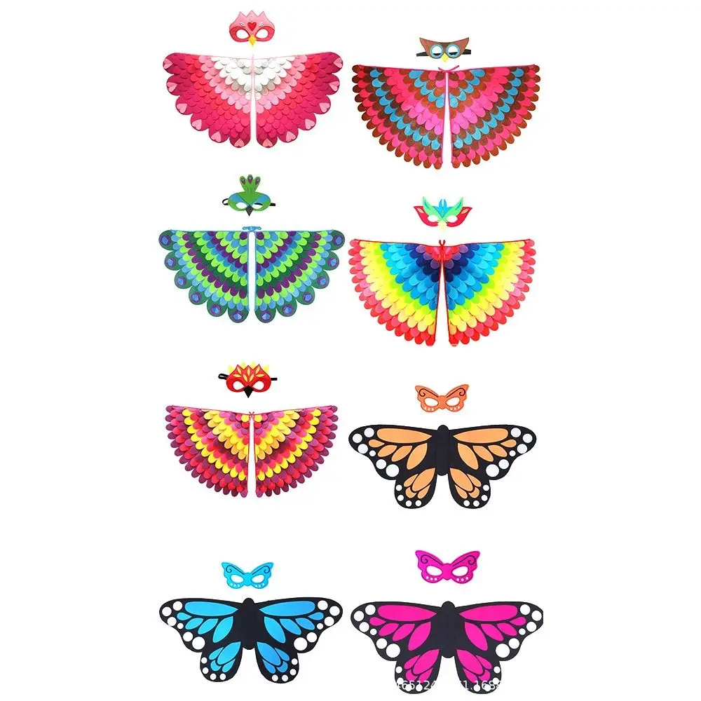 Girls Boys Stage Performance Animal Bird Wings+Mask Suit Peacock Owl Parrot Bird Felt Cape Cosplay Cloak - view 6
