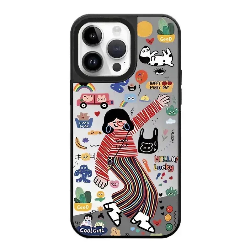 

Cartoon Girls Mirror Magnetic iPhone 11 12 13 15 14 16 Pro Max Protective Case, Fits iPhone 16 Pro Max