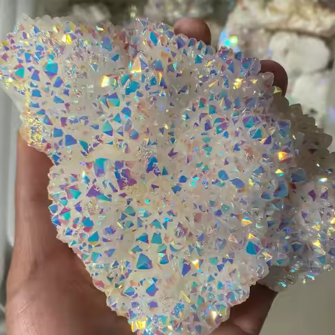 Natural Crystal White Cluster Electroplated Angel Aura Quartz Stone Mineral Enegry Reiki Healing for Room Decor Angel Aura 1PC