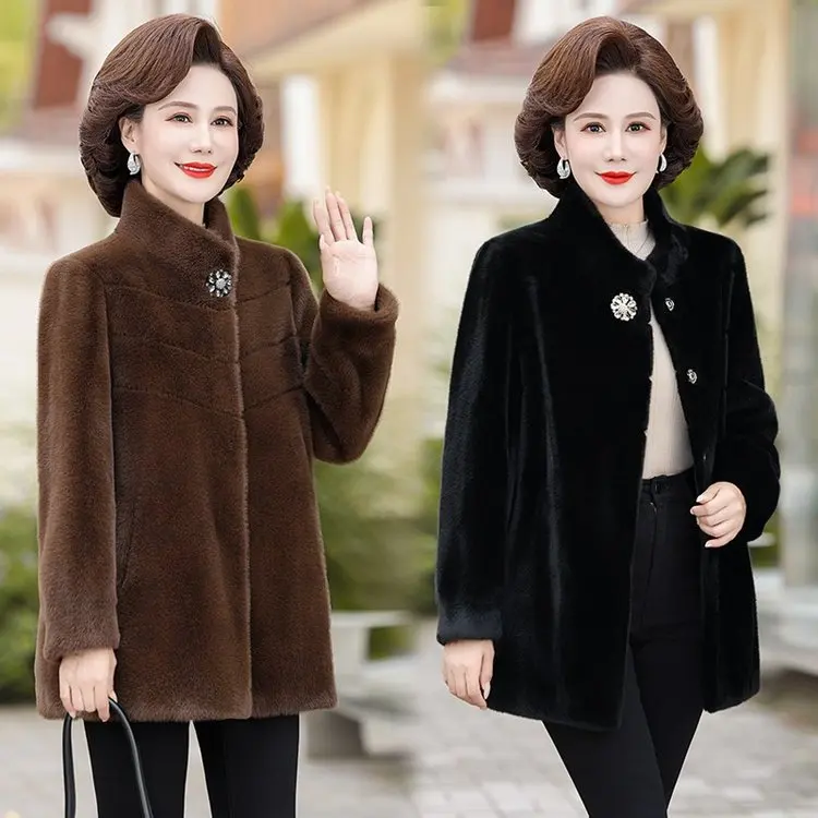 Hochwertige Nerz Pelz Jacke Ladies2025New Herbst Winter Pelzmantel Mutter Mittleren Alters Ältere Overwear Frauen Outwear Woolen Mäntel
