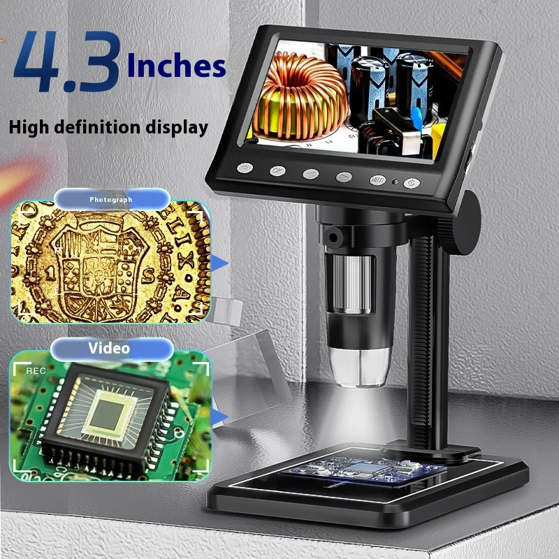 Digital Microscope 4.3 Inch 1000X 1080P Video Microscope with 8 LEDs and Lift Stand