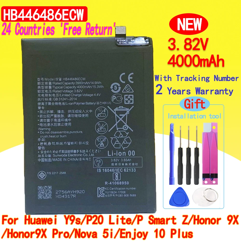 New High Quality HB446486ECW 4000mAh Battery For Huawei Y9s P20 Lite P Smart Z Honor 9X Honor9X Pro Nova 5i Enjoy 10 Plus