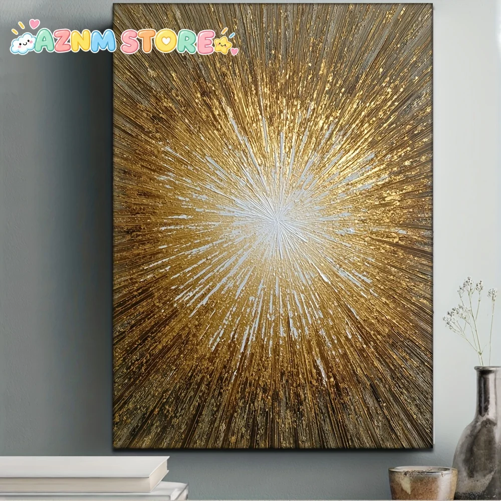 2D Flat 1pc, With Frame, 30.48x40.64cm [2D Flat] Hot HD Oil Painting Lden Sunburst Canvas Radiant Abstract Painting, Modern G