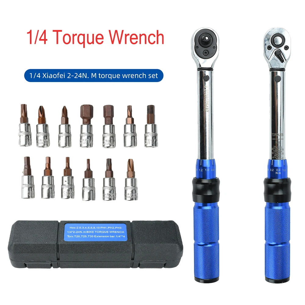 15pcs High Precision Torque Wrench Set 2-24Nm Adjustable Torque Ratchet For Bicycle Assembly & Small Mechanical Maintenance