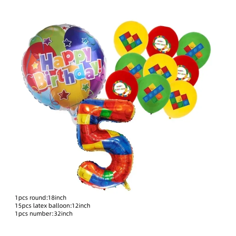 Building-blocks Kids Birthday Party Supplies Balloons Set Disposable Tableware Baby Shower Popcorn Box Tablecloth Kids Gifts