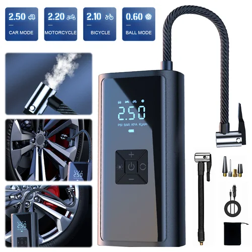Bomba de inflado de coche portátil de 150PSI, Inflador de neumáticos de coche recargable por USB, pantalla LCD, bomba de aire de coche para bola de bicicleta de automóvil
