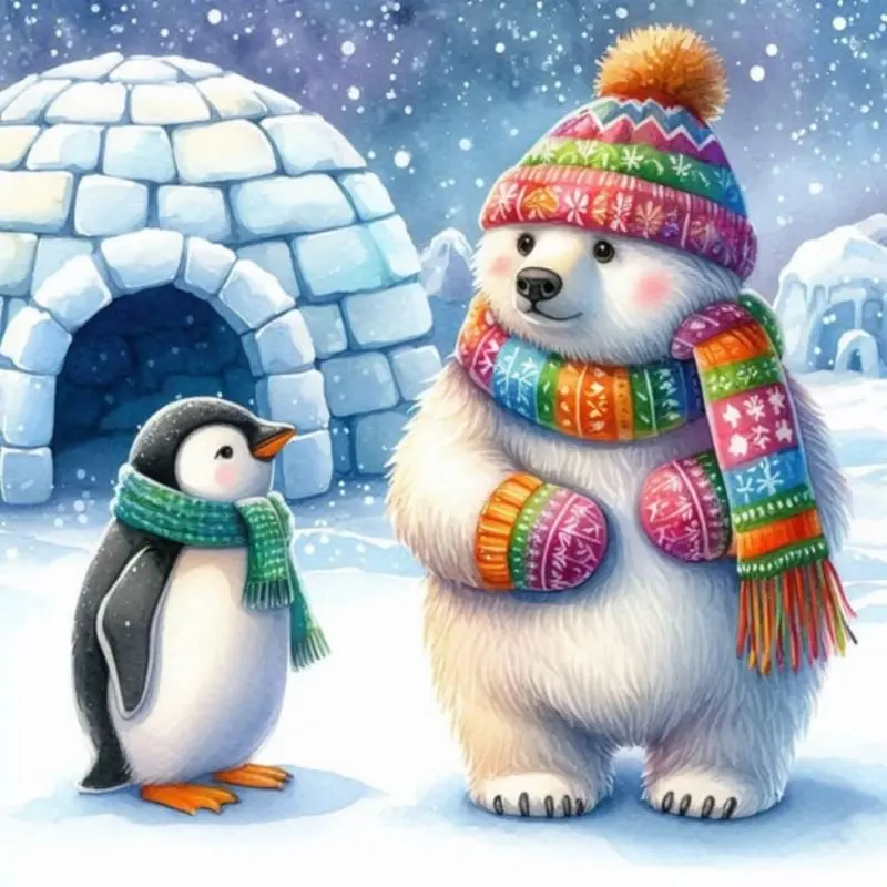 

Penguin and Polar Bear AB Diamond Painting Kits Photo Art Diy Full Square Round Mosaic Cross Stitch Embroidery Home Decor Gift