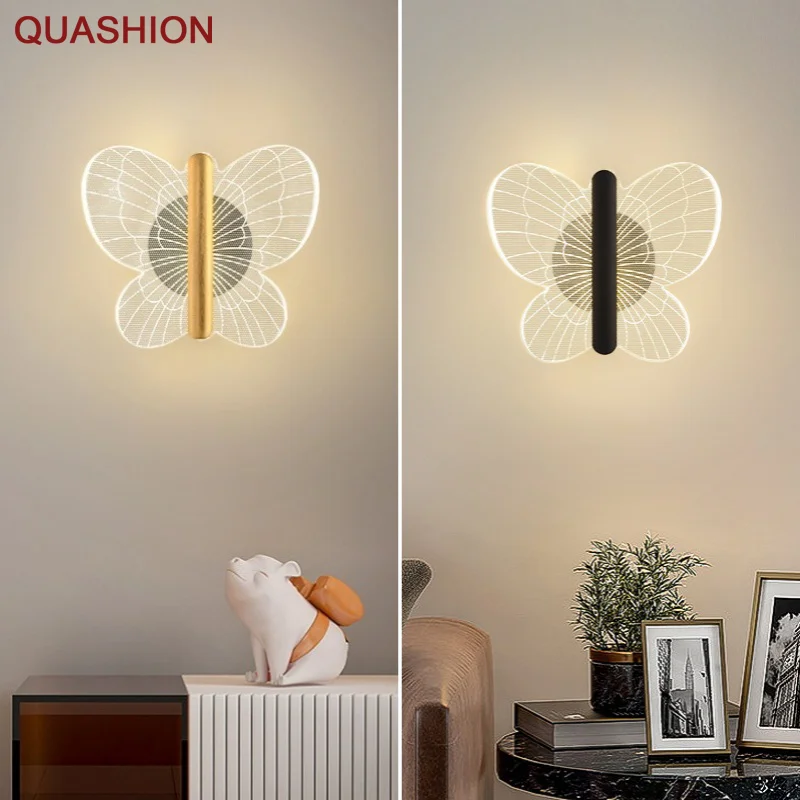 

Modern Light Luxury Butterfly Wall Lamp Living Room Bedroom Bed Wall Lamp Aisle Sofa Wall Background Light Double Color Light