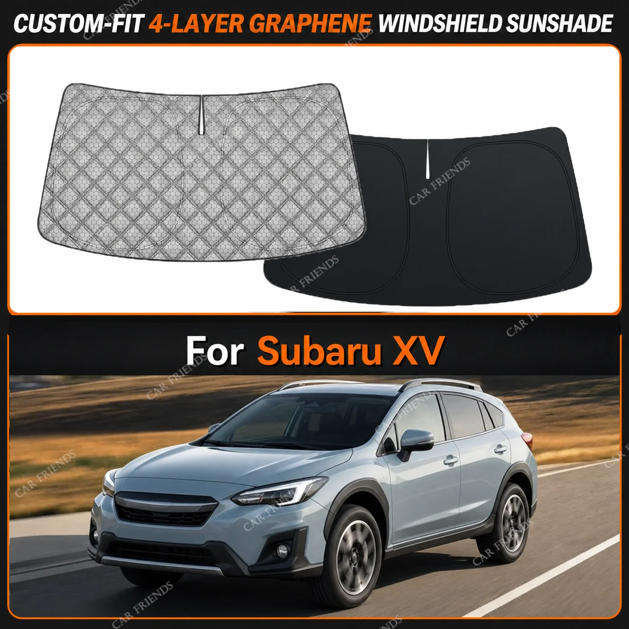 For Subaru XV Custom-Fit 4-Layer Graphene Windshield Sunshade Reflective Gray-Silver Surface Helps Reduce Direct Sunlight