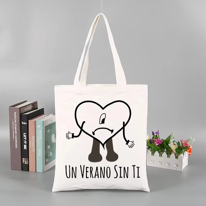 Zestaw upominkowy Un Verano Sin Ti, torba na zakupy z nadrukiem Bad Bunny, codzienna płócienna torba na ramię z mini torbą do przechowywania