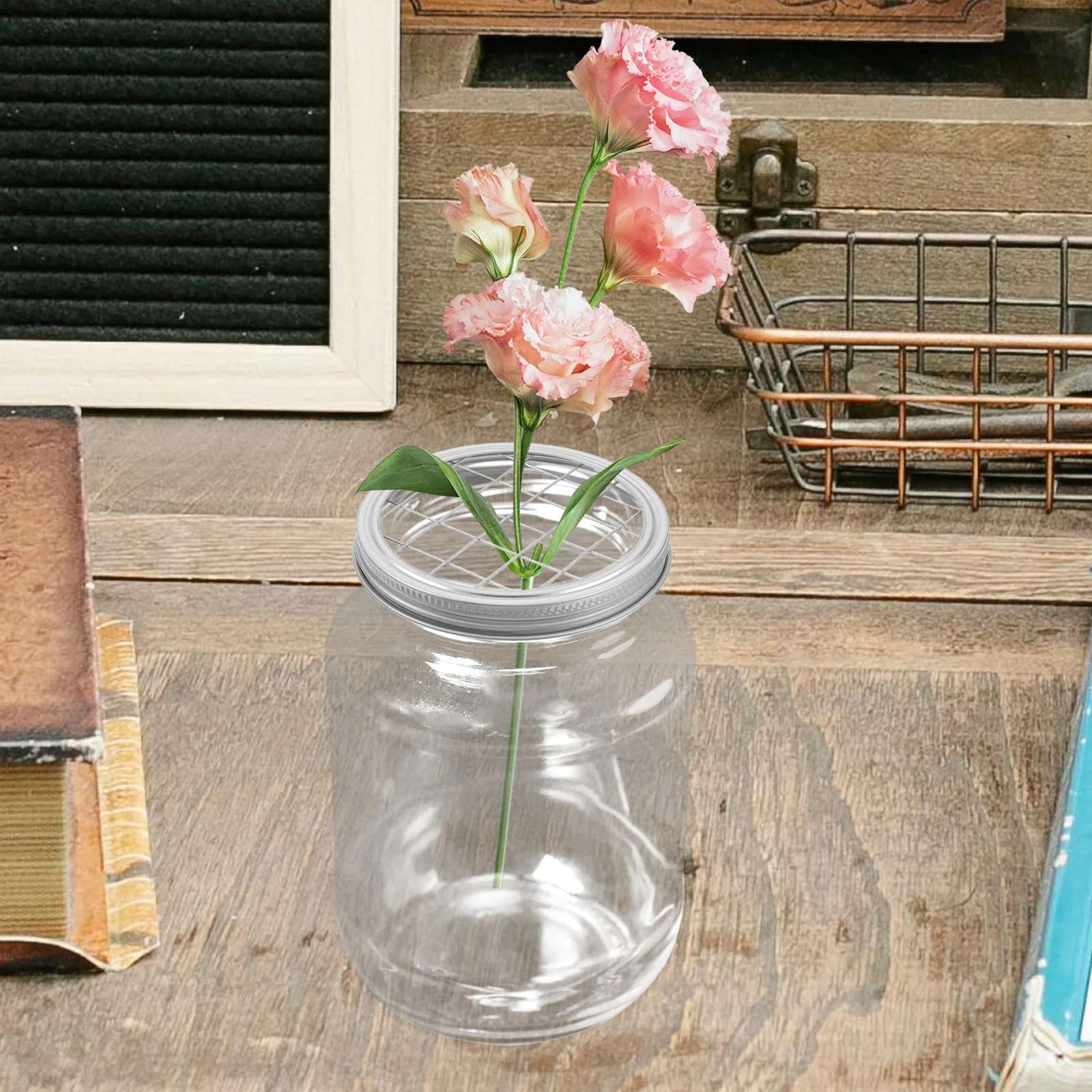 

4pcs Mason Flower Lids Metal Grid Insert For Flower Arrangement Replacement Jar Lid Floral Organizer Lid Wide Mouth Jar