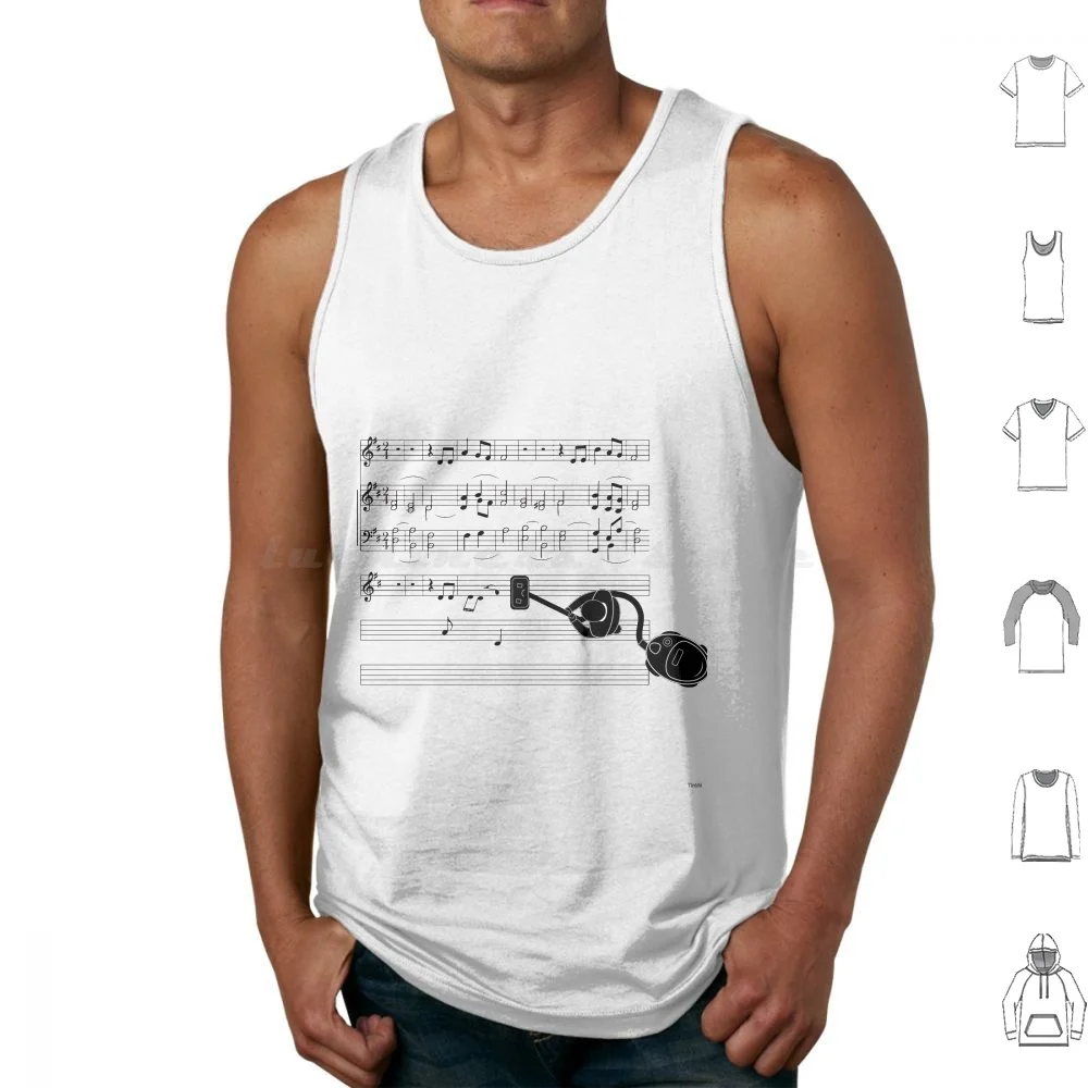 Vacuum Sound Tank Tops Print Cotton Vacuum Music Sheet Note Compose Composer Artist Sound Chores Cleaning Black