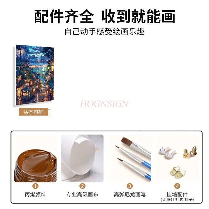 1 مجموعة 2025 نمط جديد المدينة الريفية اليدوية DIY ملء اللون غرفة نوم شفاء الديكور النفط اللوحة