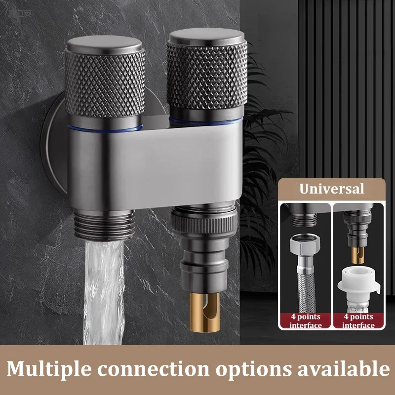 Universal All-copper 1 In Two Out Washing Machine Faucet Double-open Automatic Water Stop Valve Snap-on Faucet Connector