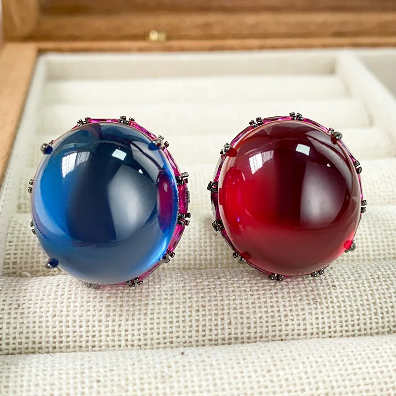 

Jewelry with copper base and gold plating, ice-like texture, fluorescent, oval-shaped plain black gold personalized women's ring