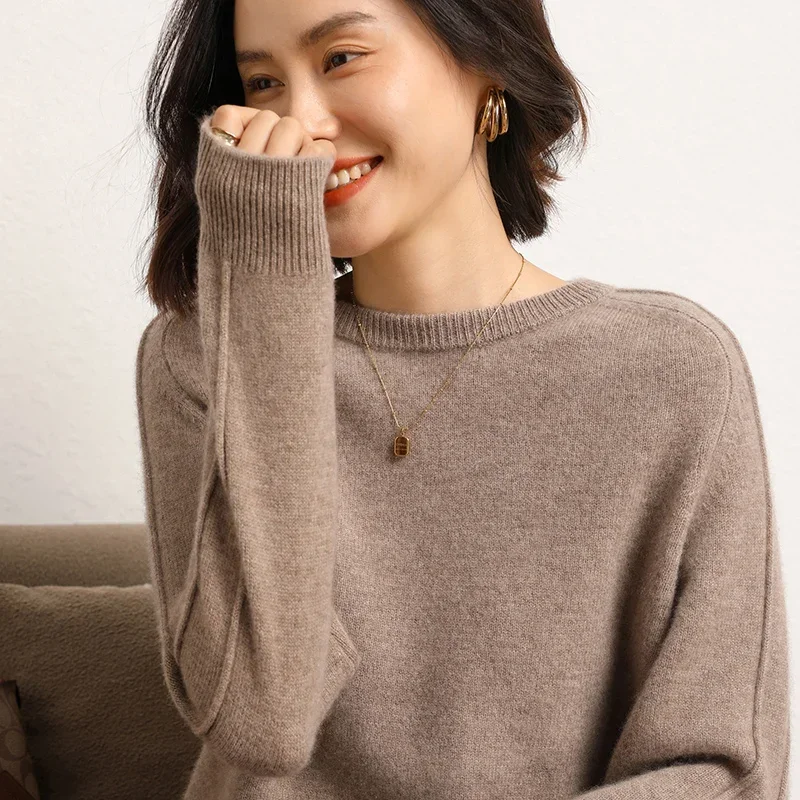 2023 Autumn Winter 100% Cashmere Sweater O-Neck Pullover Women's High Quality Thicken Knit Jumper Female Loose Large Size Tops