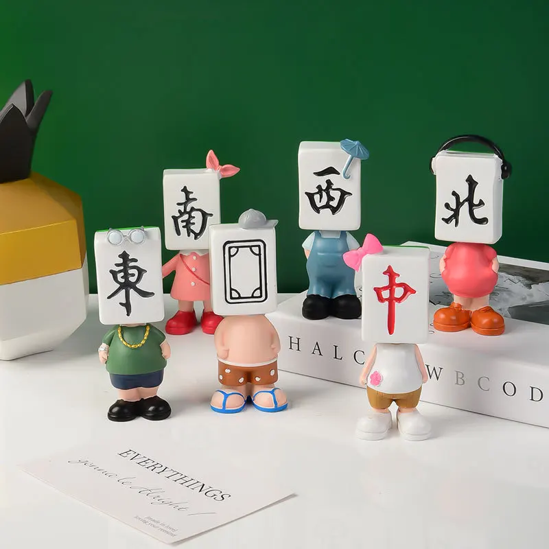 Chinese Mahjong mini doll figurine Computer desktop decoration ornament Healing High end sense Stress relief Ins style Miniature