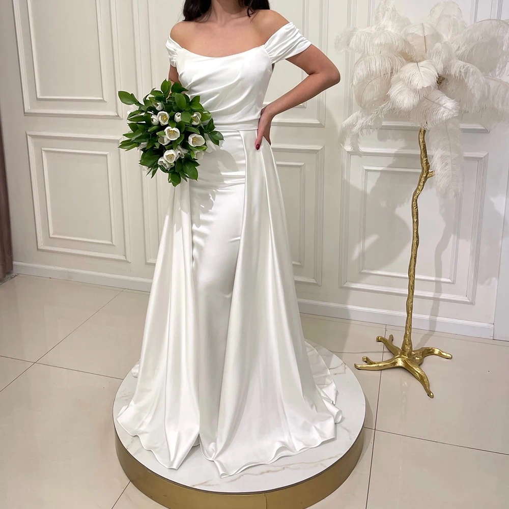 

Customized Modern Straight Floor Length Strapless Off the Shoulder Satin Sleeveless Evening Dress Fashion vestidos para mujer