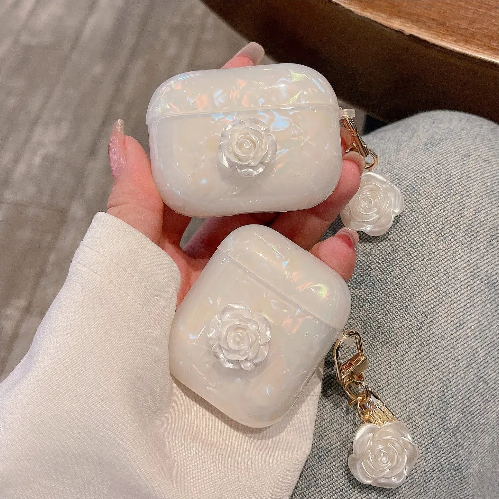 Dreamy Pearl Flower Shell Soft Case with Keychain For AirPods Pro 2 Wireless Earphone Accessories Headphone Box Cover