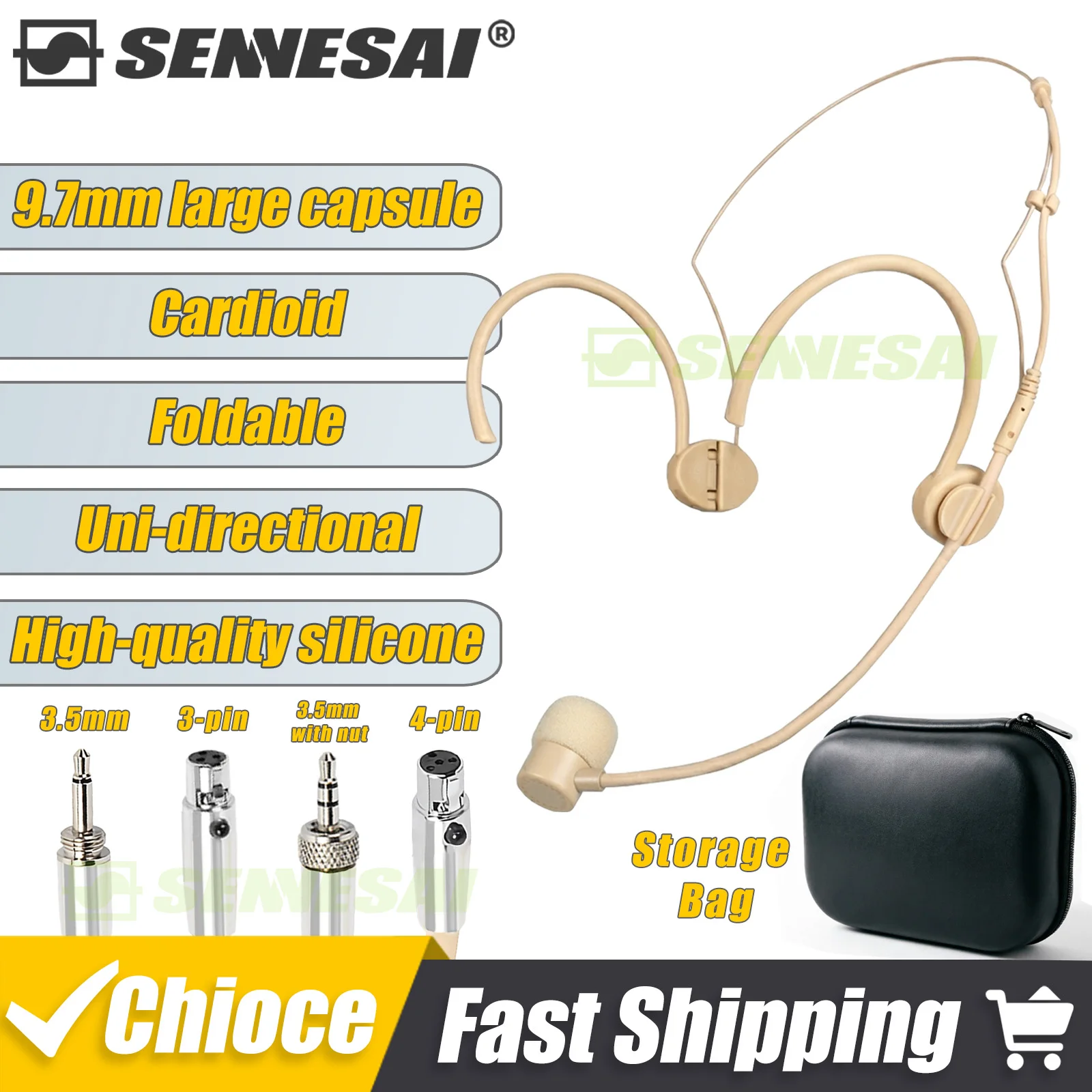C2 Foldable Headband Head Wearing Unidirectional Condenser Microphone for Shure Sennheiser AKG Wireless Bodypack 4Pin 3Pin 3.5