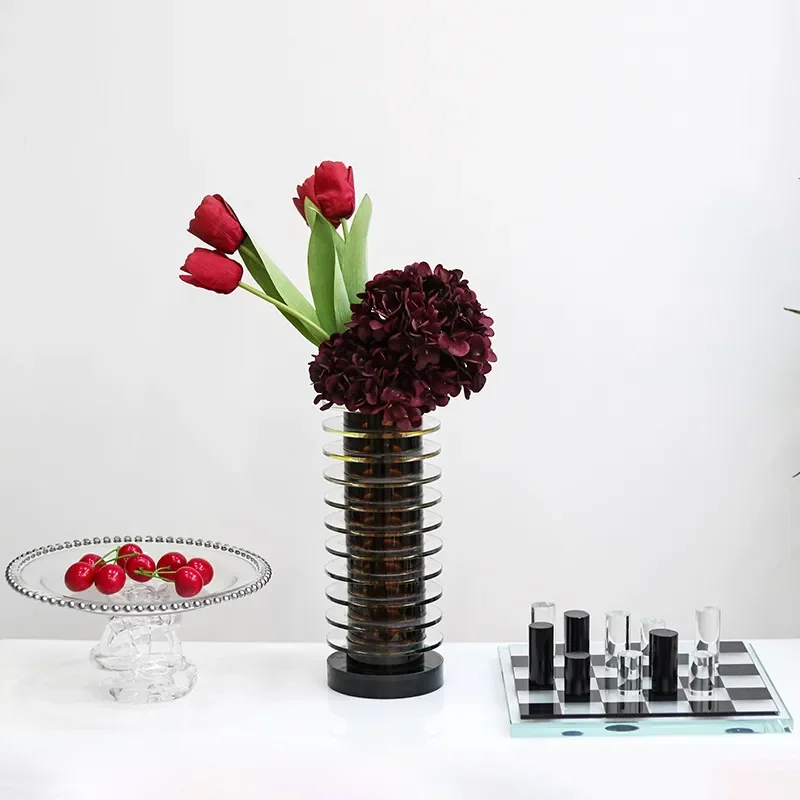 Light Luxury Crystal Flower Vase High End Ornament for Living Room Dining Table Coffee Table Model Room Decor Fruit Plate Set