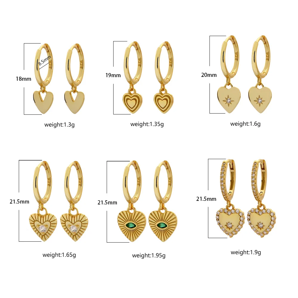 CCFJOYAS 100% 925 Sterling Silver Heart-shaped Earrings for Women Simple INS 18K Gold Plated love Exquisite Drop Earrings Jewelr