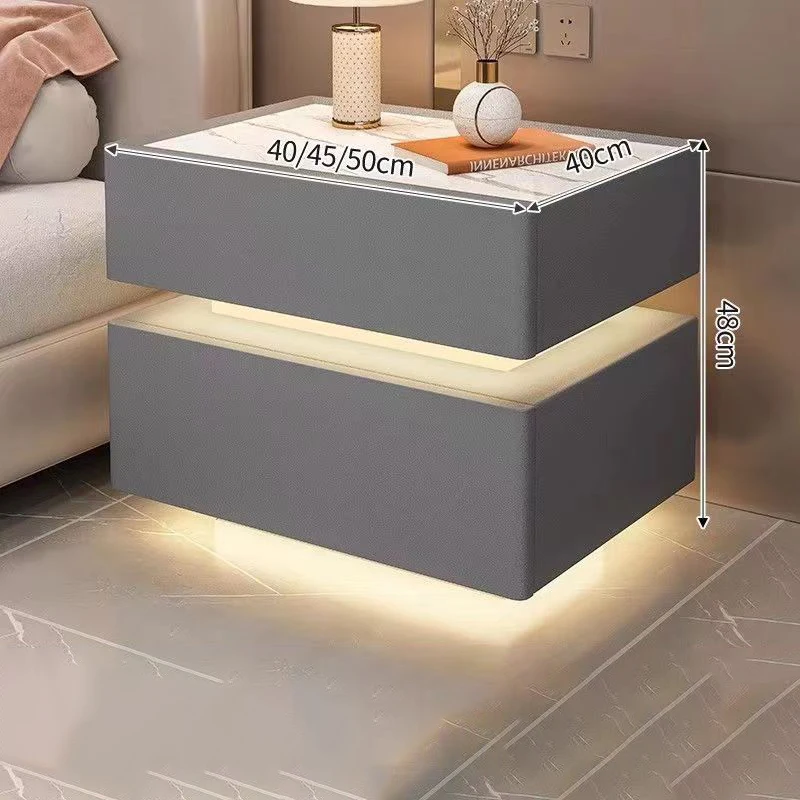 محطات شحن طاولة السرير الذكية الحديثة 2 درج مع قفل بصمة الإصبع مصباح ليد خزانة أثاث غرفة النوم للاستخدام المنزلي #4