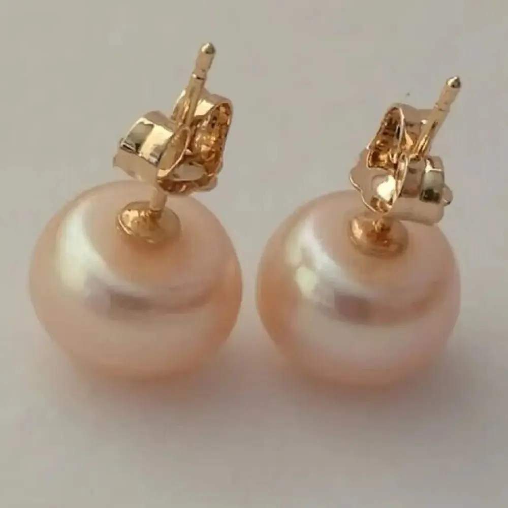 Wholesale AAAA Natural South Sea 9-10mm Pink Pearl Stud Women Earring 14K GOLD Freeshippings Items