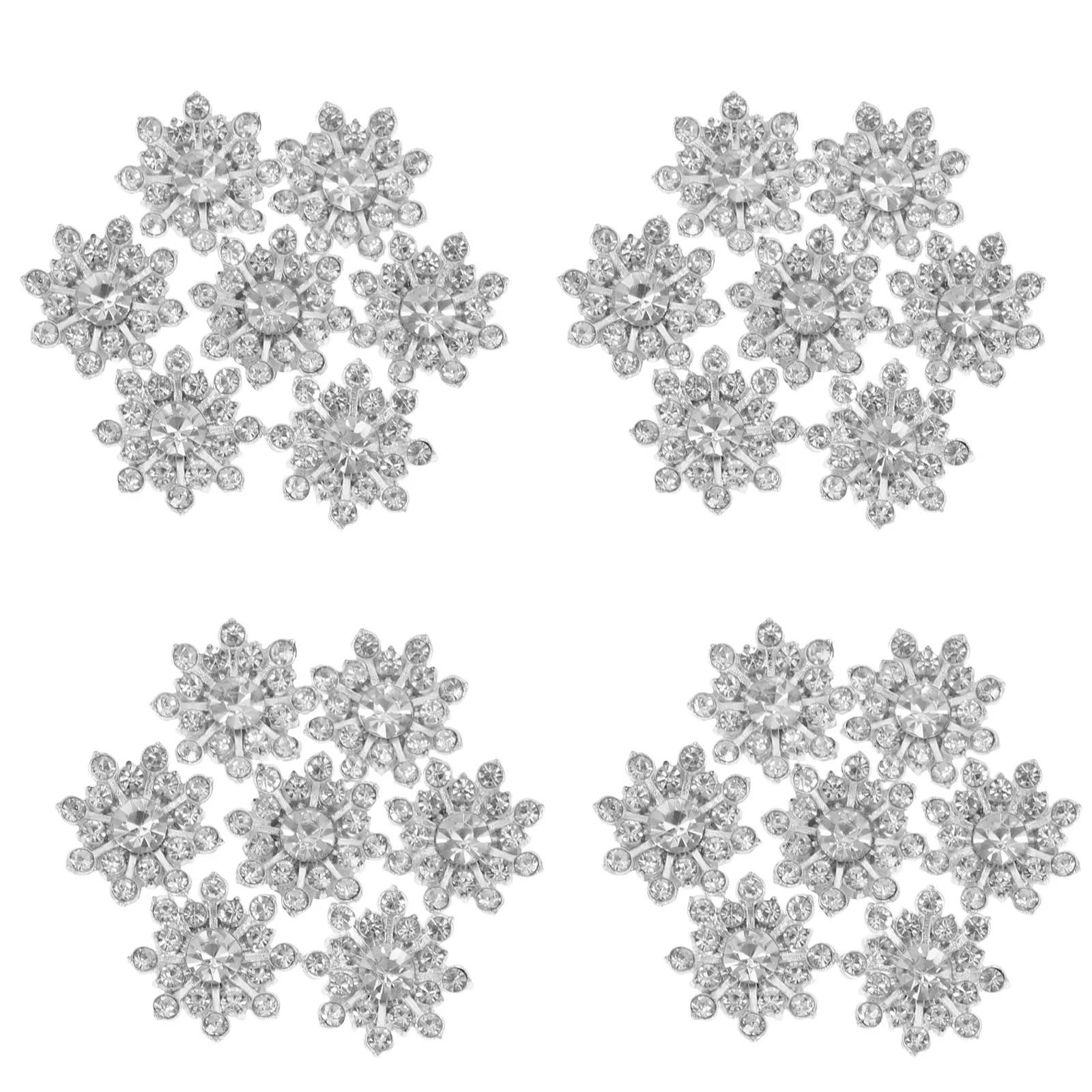 

30pcs Silver Snowflake Buttons Craft Making Vintage Embellishments Delicate Sewing Retro Decor Metal Jewelry White Drill Buckle