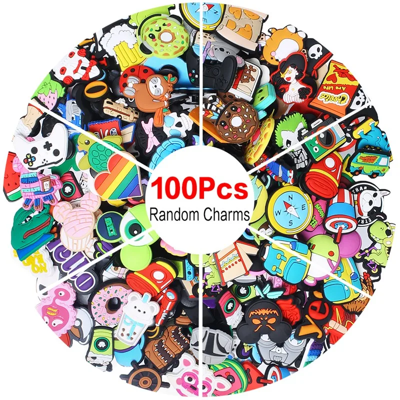 

100Pcs Mixed Random Pvc Male Woman Charms Shoe Accessories Buckles Decoration Garden Sandals Jibz For Clogs Party Gift