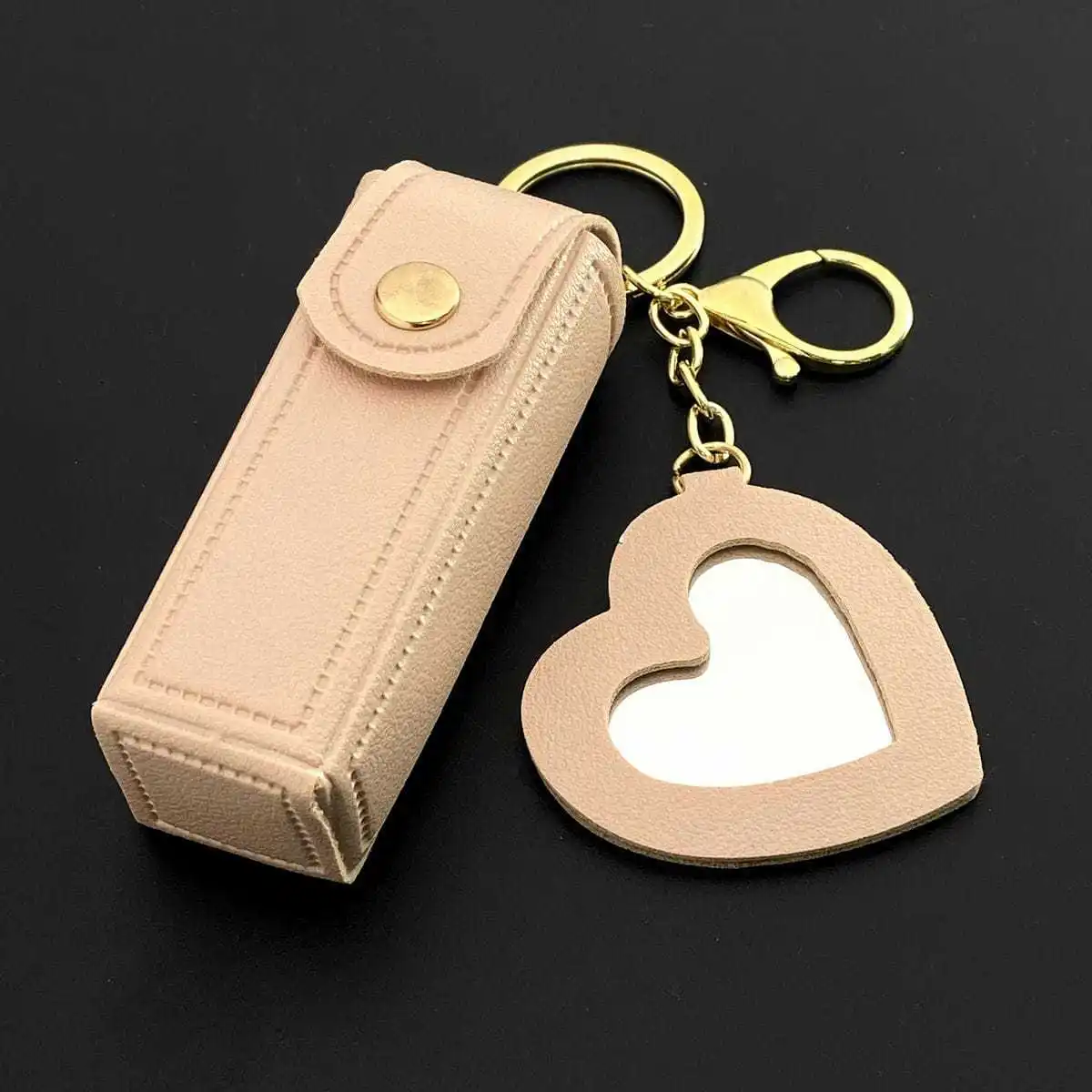 Modische Aufbewahrungstasche aus Leder für Lippenstift, Schlüsselanhänger, Mini-Tasche, Schlüsselanhänger-Schutzhülle mit Spiegel, Mädchen-Schlüsselanhänger, Geschenk für Frauen – Detail 11