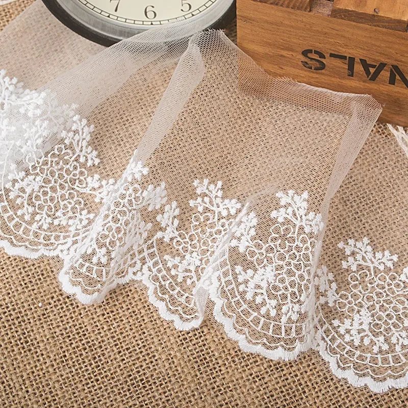 11cm Width, 5yd/10yds Lace Fabric with Flower Edge for Dress Sewing, Cotton Embroidery