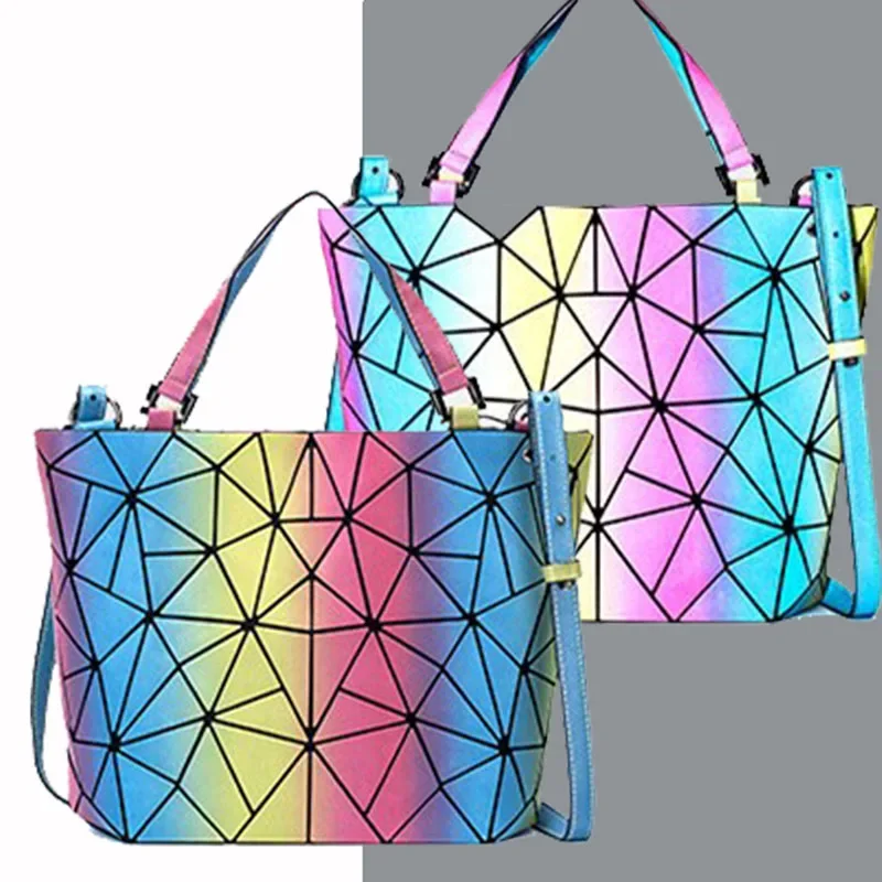 colorful  bag Reflective geometric bags for women 2024 Quilted Shoulder Bags Folding sac a main femme Handbags bolsa feminina