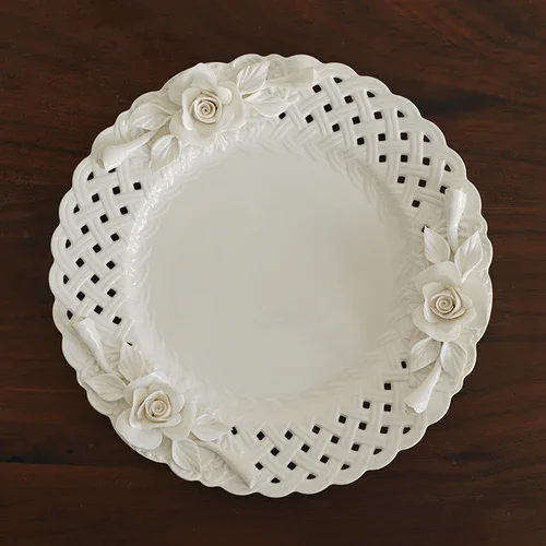 10" Fine European Court Style Ceramic Western Dinner Plate Hand-kneaded Rose Floral Art Collection High Grade Dishes