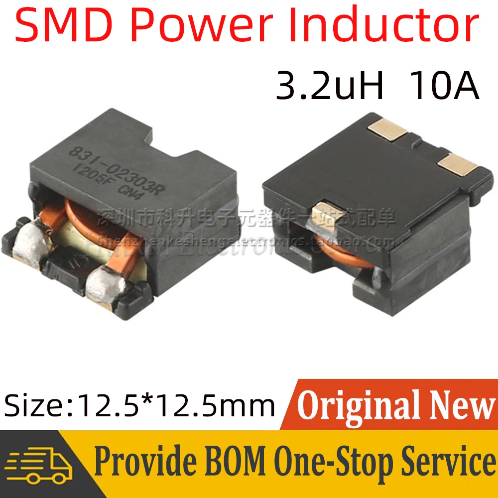 5pcs SMD SMT Power Inductor Inductance 3.2uH 10A High Large Current Flat Copper Shielded Filter Power Supply 8mΩ DCR 831-02303R
