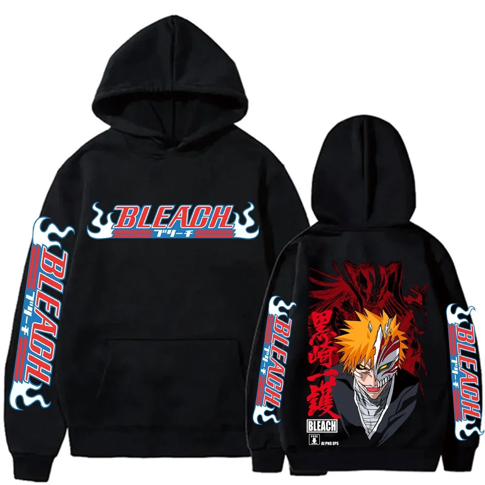 Cool Japanese Anime Bleach Kurosaki Ichigo Print Pullover Sweatshirt Hoodie Comfortable Personality Two-dimensional Hip-hop