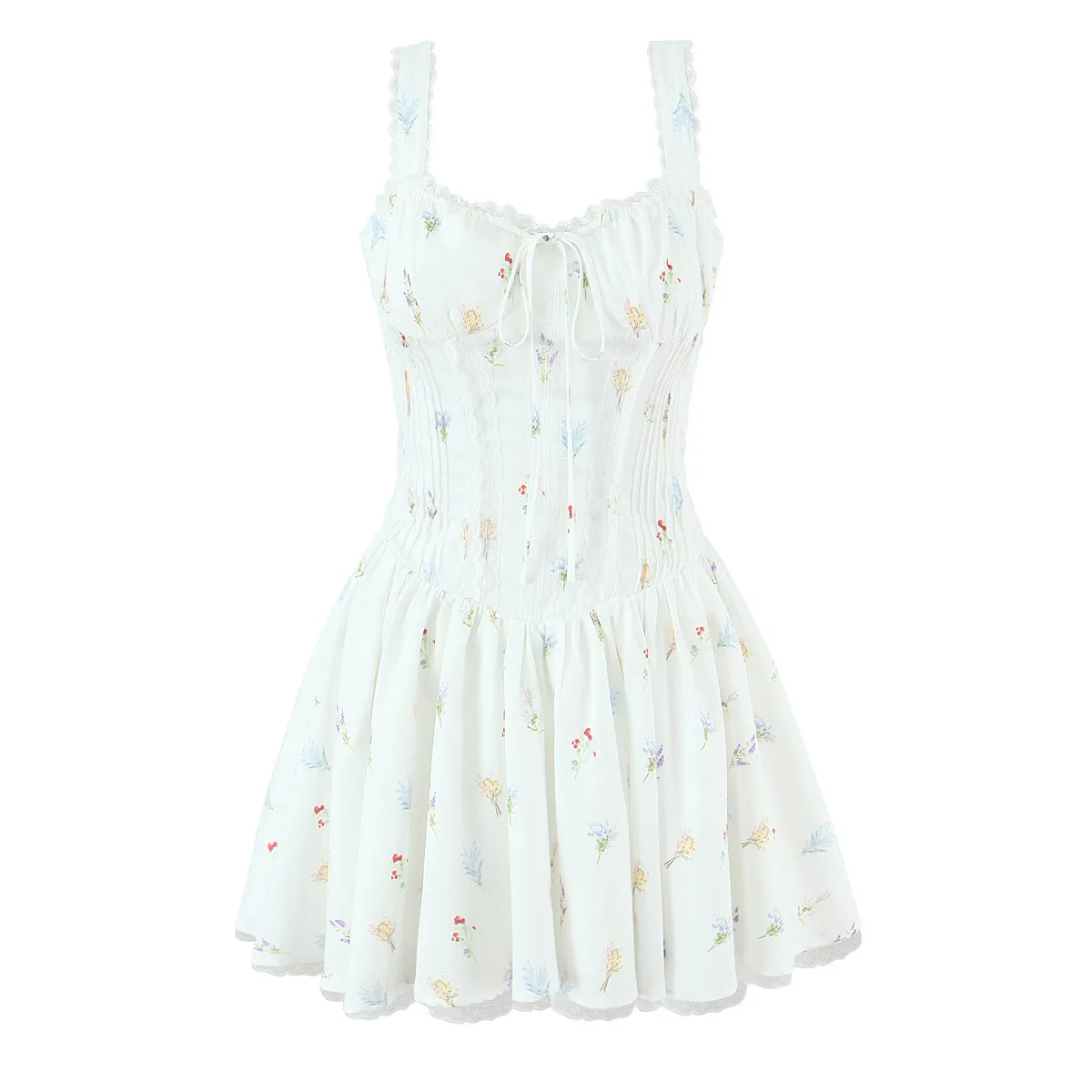 Vestido floral requintado e delicado ao estilo francês com detalhes em renda para meninas.       Z9B0