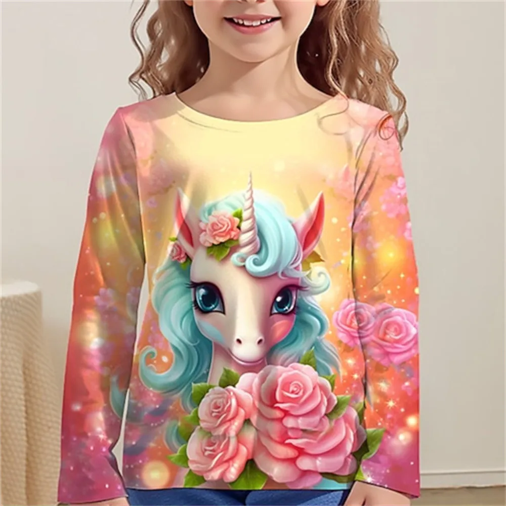 Children's T-Shirt Girl Cartoon 3D Unicorn Graphic T Shirts Animal Children Clothes Spring Fashion Tee Shirt Children's Clothing