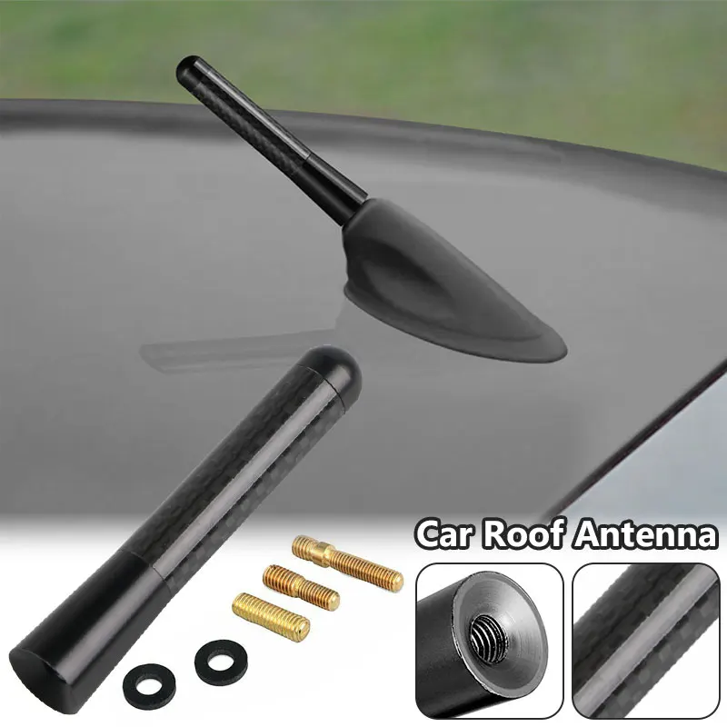 

3inch Car Roof Antenna Carbon Fiber Black Radio Aerial Antenna Mini FM/AM Metal Receiving Antennas Short Stubby Mast Antenna