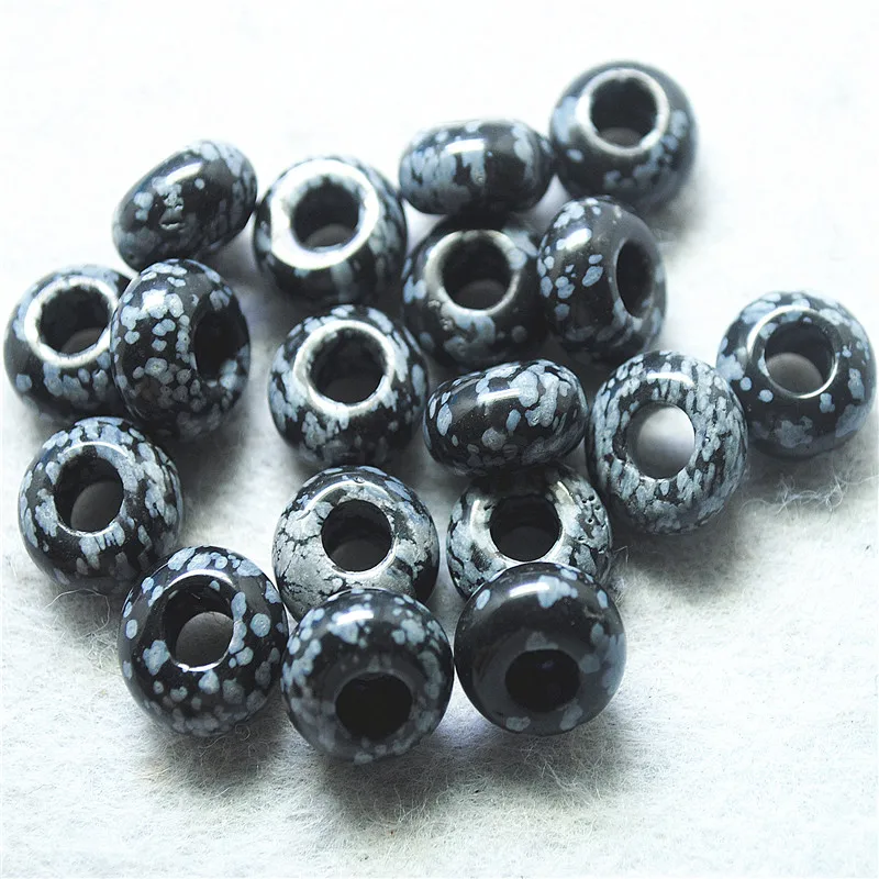 10PCS Women Bracelets Making Beads Natural Snowflake Obbistan Jasper Stone 8X14MM Big Hole DIY Jewelry