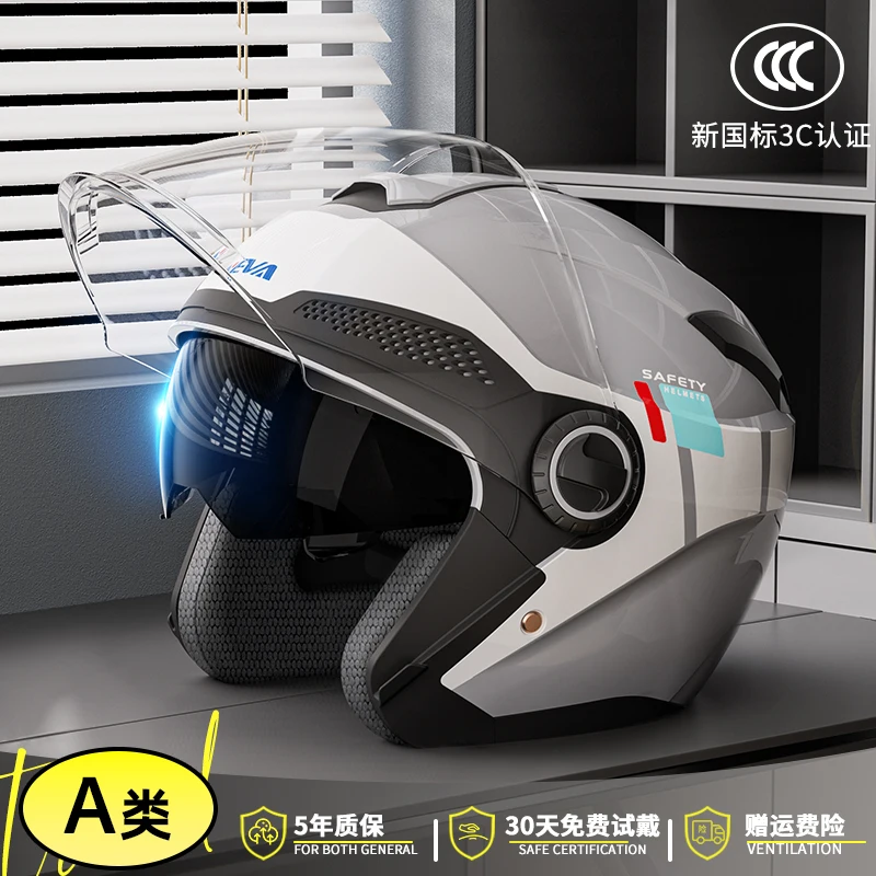 Motorcycle Open Face Helmet Women Dual Lens Sun Visor Face Shield Top Lightweight Scooter Bike Retro 3/4 Helmet Casco Moto
